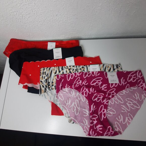 Set of 5 Small Auden Panties Black Red Pink Animal Print Cheekies Invisible Edge - Picture 3 of 4